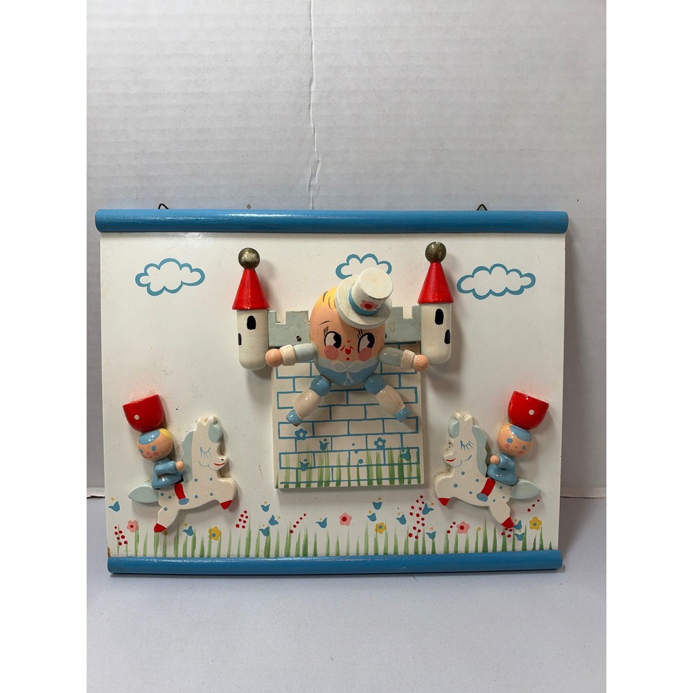 VTG  60s IRMI Humpty Dumpty Wooden Wall Plaque Kids Nursery Decor 3D Art 9x13